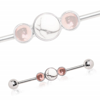 Piercing oreille industriel  howlite blanche et fausses bulles