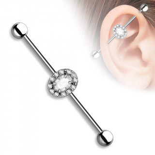 Piercing oreille industriel  oval de strass clair