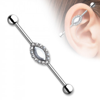 Piercing oreille industriel à pierre claire en marquise et strass