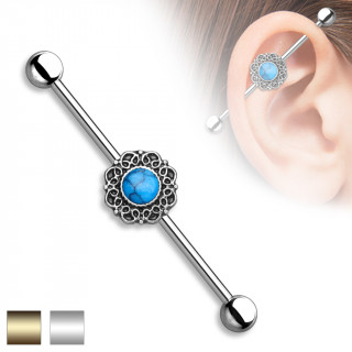 Piercing oreille industriel  turquoise et coeurs vintages