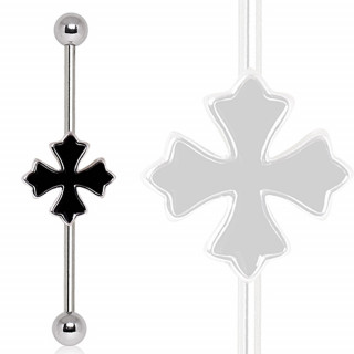 Piercing oreille industriel croix pattée noire