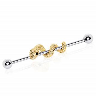 Piercing oreille industriel  petit serpent dor