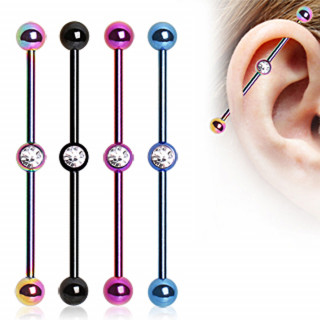 Piercing oreille industriel plaqu IP titanium  boules avec strass