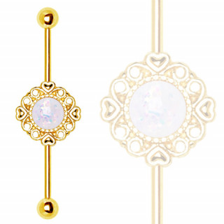 Piercing oreille industriel style vintage plaqu or avec Opale