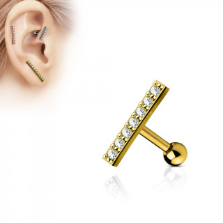 Piercing oreille plaqu or  barre pave de strass