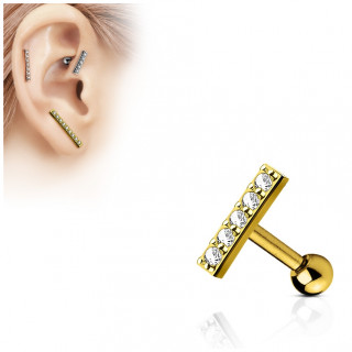Piercing oreille plaqué or à barette pavée de strass