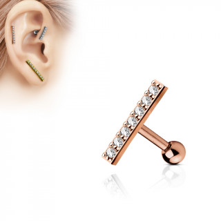 Piercing oreille plaqu or rose  barre pave de strass