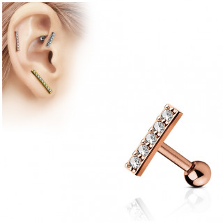 Piercing oreille plaqu or rose  barette pave de strass