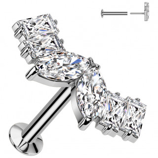 Piercing oreille push-in  arc avec cristaux marquise et carrs tincelants