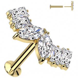 Piercing oreille push-in dor  arc avec cristaux marquise et carrs tincelants