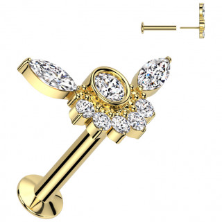 Piercing oreille push-in dor  embout en forme d'ailes scintillantes