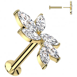 Piercing oreille push-in dor  vigne de zirconiums en amandes