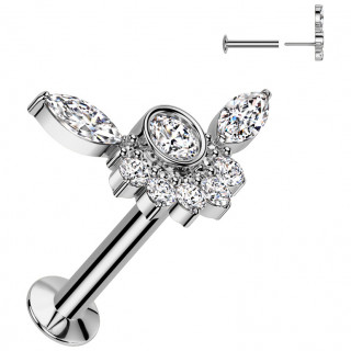 Piercing oreille push-in  embout en forme d'ailes scintillantes