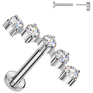 Piercing oreille push-in en Titane  arc de cinq zirconiums griffs