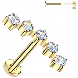 Piercing oreille push-in en Titane dor  arc de cinq zirconiums griffs
