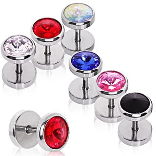 Piercing oreille style faux plug  embout strass facett