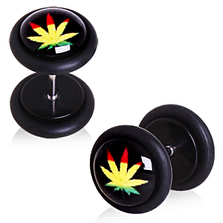 Piercing oreille style faux plug  feuille de cannabis rasta