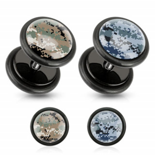 Piercing oreille style faux plug  motif camouflage pixlis