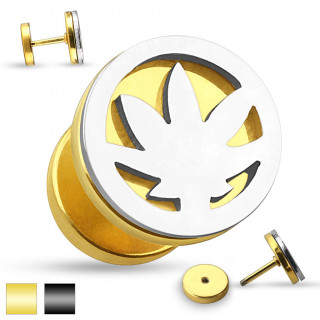 Piercing oreille style faux plug avec feuille cannabis cercle