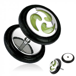 Piercing oreille style faux plug avec spirale tribale fluorescente