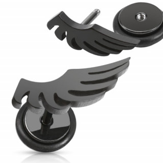 Piercing oreille style faux plug noir en forme d'aile d'ange