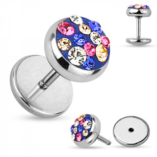Piercing oreille style faux plug pavé de pierres multicolores