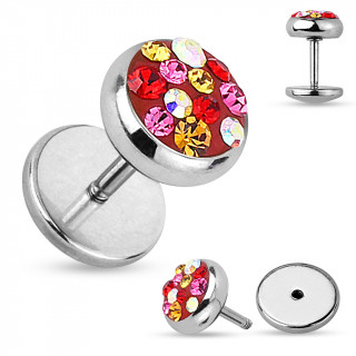 Piercing oreille style faux plug pav de strass multicolores