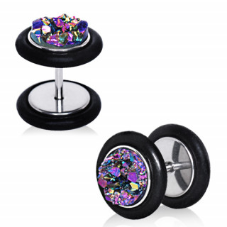 Piercing oreille style faux plug  strass multicolores