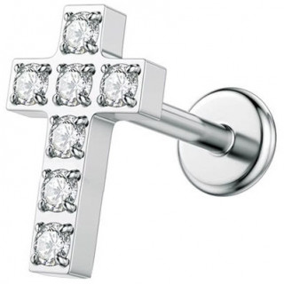 Piercing oreille Titane � croix sertie de zirconiums (h�lix, tragus, flat..)