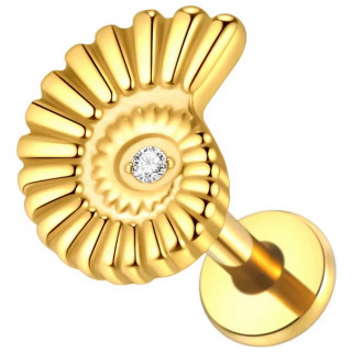 Piercing oreille Titane dor coquillage en spirale (lobe, tragus, hlix...)