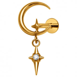 Piercing oreille Titane dor a croissant de lune toil (lobe, hlix, tragus...)