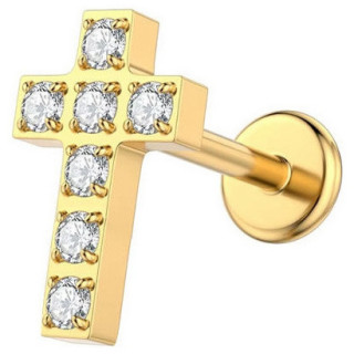 Piercing oreille Titane dor� � croix sertie de zirconiums (h�lix, tragus, flat..)