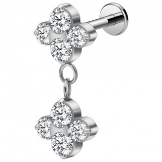 Piercing oreille Titane Double-trfle de zirconiums (lobe, hlix, tragus...)