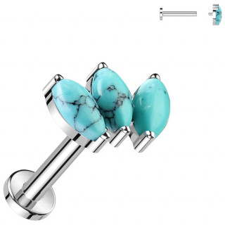 Piercing d'oreille Titane  tige labret  arc de turquoises en amandes (hlix, lobe...)