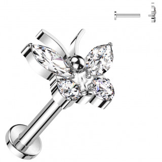 Piercing d'oreille Titane  tige labret Papillon  ailes de zirconiums (hlix, tragus...)