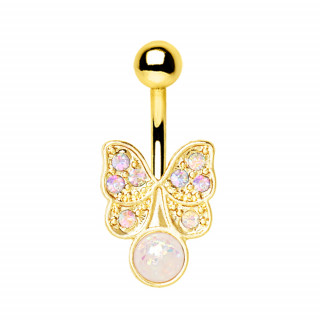 Piercing papillon dor nombril  strass et opale