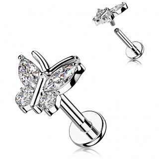 Piercing papillon filetage interne pav de strass (lvre, hlix, flat...)