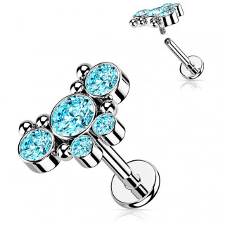 Piercing papillon  strass et perles (lvre, hlix, flat...) - bleu aqua