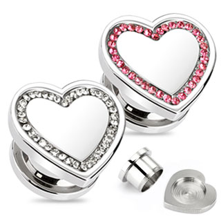 Piercing plug acier coeur pav de pierres