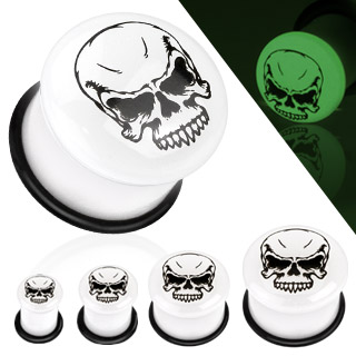 Piercing plug blanc fluorescent  imprim tte de mort