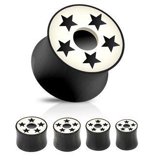 Piercing plug corne noir et os blanc étoilé