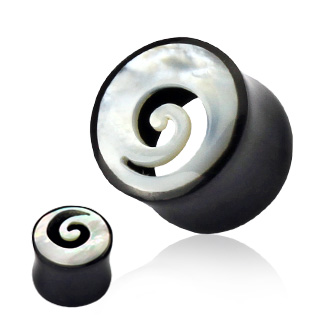 Piercing plug corne noire et abalone en tourbillon