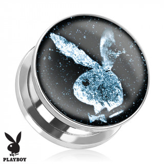 Piercing plug carteur en acier Playboy avec lapin sur fond spacial