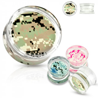 Piercing plug carteur en acrylique transparent  motif camouflage pixlis
