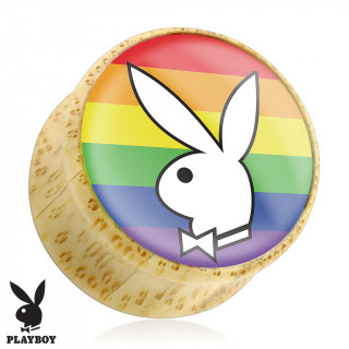 Piercing plug carteur en bois Playboy avec lapin sur drapeau gay