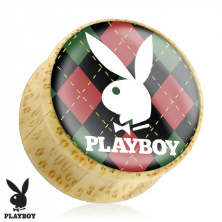 Piercing plug carteur en bois Playboy avec lapin sur fond  carreaux