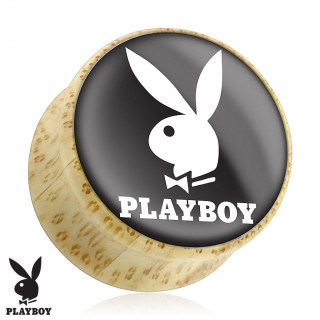 Piercing plug carteur en bois Playboy avec lapin sur fond noir