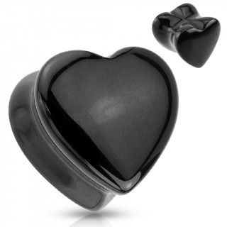 Piercing plug carteur en Onyx en forme de coeur