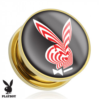 Piercing plug carteur Playboy en acier dor avec lapin psychdlique