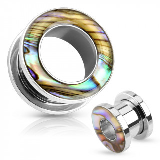 Piercing plug carteur type tunnel en acier avec insert de nacre d'abalone